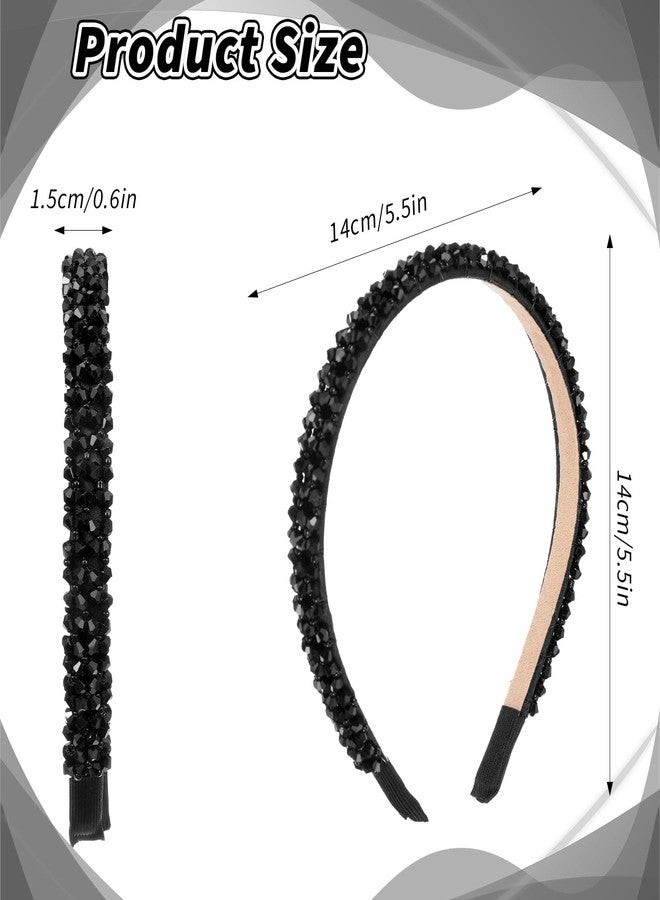 DOPENSPI Crystal Rhinestone Headbands for Women Girls, Fashion Sparkly Beaded Hair Hoop Fancy Dressy Headbands Hair Accessories Bling Padded Hairs Bands for Women Girls(Black) - Image 2